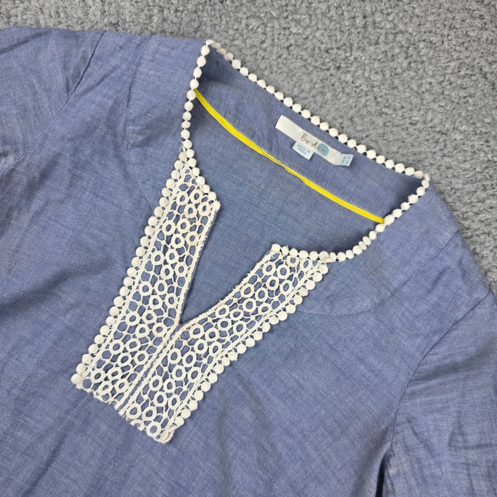Bodden Women's Tunic Top Blue Cotton Blend Lace‎ Trim UK 6 US 2P stained